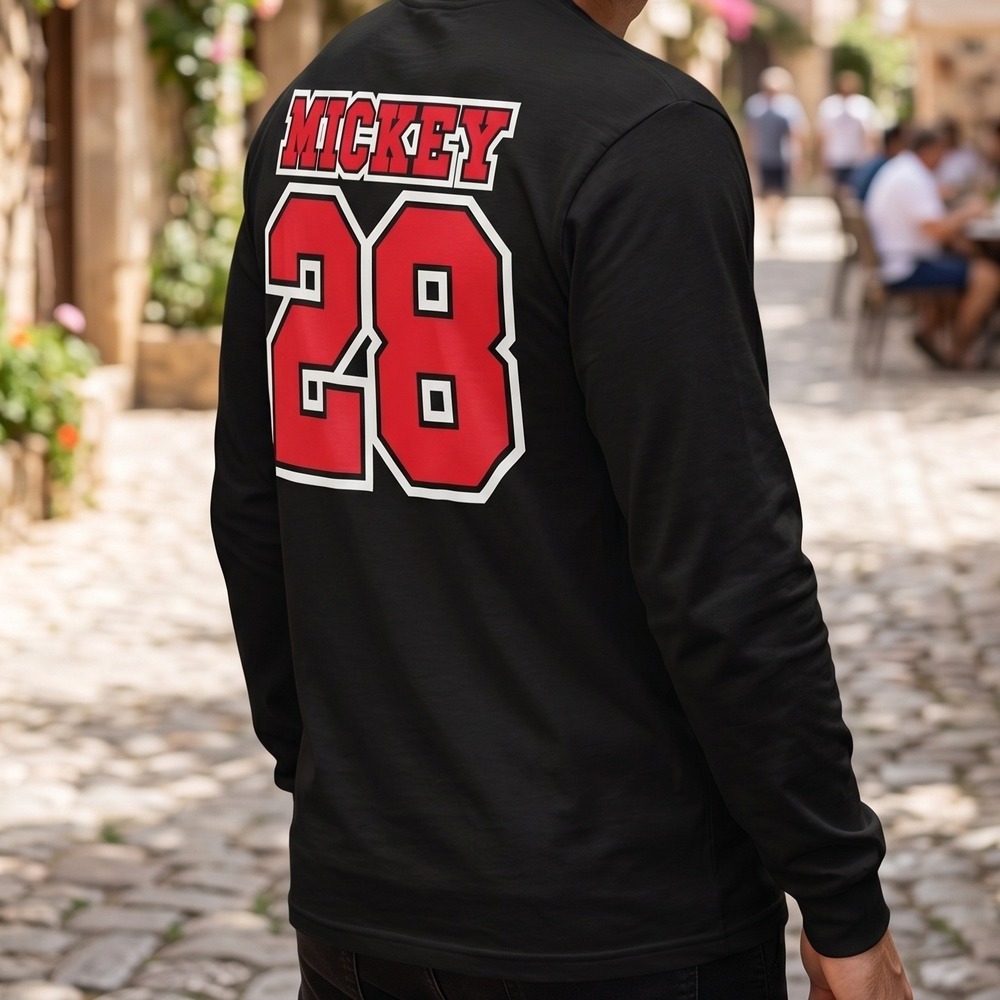 Disney Mickey Mouse Long Sleeve Black Graphic T-Shirt Mickey 28 Jersey AB1010